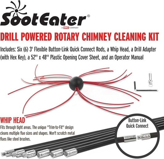 Gardus SootEater Pellet Stove Cleaning Kit - Complete Rotary Pellet Stove Vent Kit with Flexible rods, Propeller Pipe Brushes, & Flue Fire Prevention.