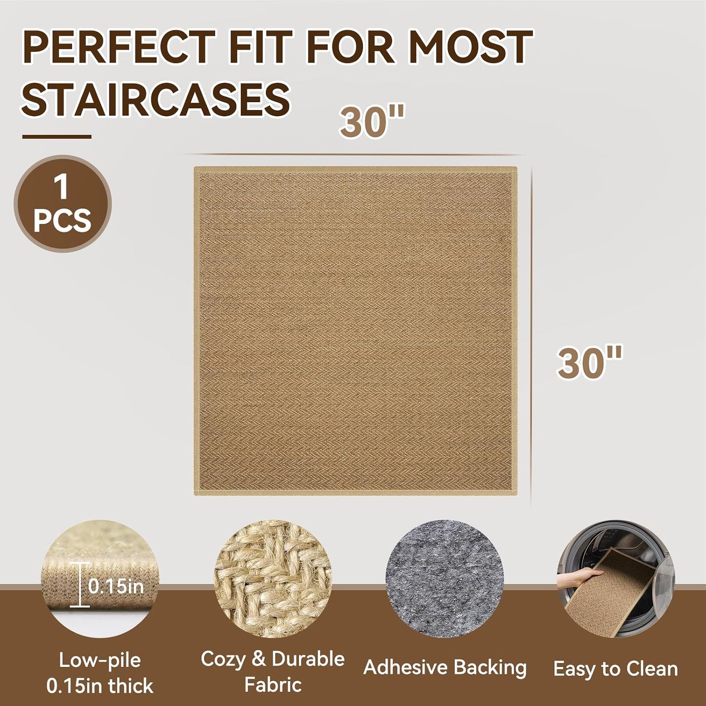 YDKGL Stair Treads Non Slip for Wooden Steps Indoor 15 Pack, Reusable Peel and Stick Adhesive Stair Treads Runner Rugs, Stair Carpet Floor Mats for Elders Pets, Easy to Install, Brown 8" x 30"