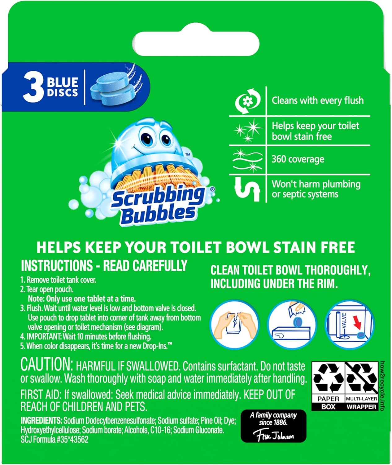 Scrubbing Bubbles Continuous Clean Toilet Drop-Ins, Automatic Blue Toilet Bowl Cleaner, Septic-Safe Tank Tablets Remove Hard Water Minerals & Limescale, Stain & Smell Protection, 3 Count (Pack of 1)