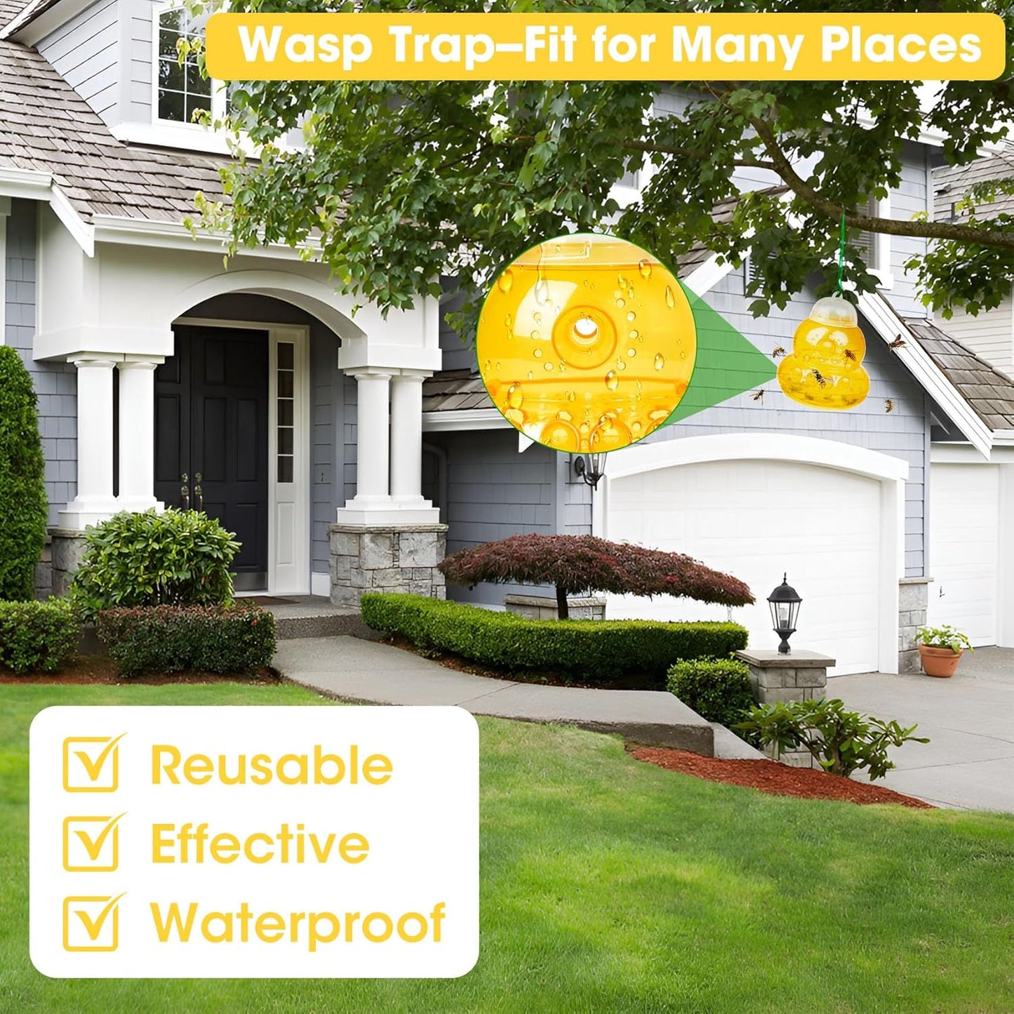 2 Pack Reusable Wasp Traps Outdoor Hanging | Yellow Jacket Trap Carpenter Bee Traps for Outside Hornet Trap Wasp Catcher for Outdoor Garden, Farm, Insect Bug Flies