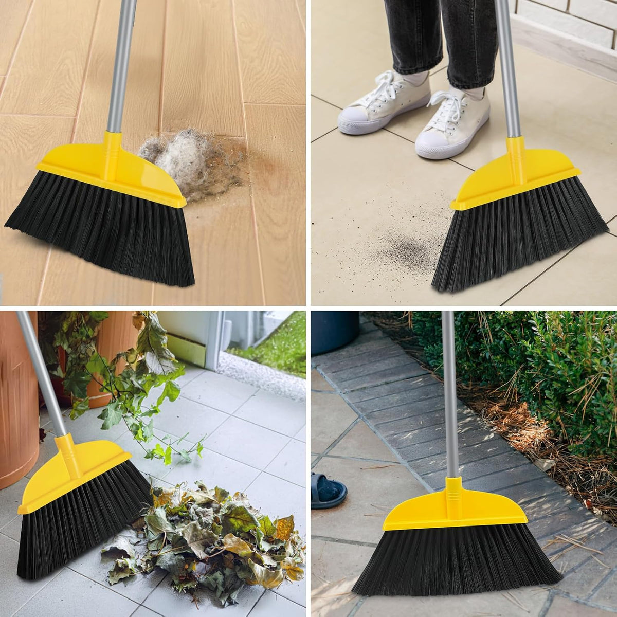 Indoor Broom for Floors 55” Soft Bristle Brooms for Sweeping Indoor/Outdoor to Clean Kitchen, Lobby, Office, Hardwood, Tile, Concrete, Patio, Deck-Yellow