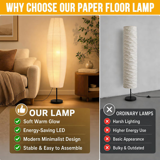 XENOID Tall Paper Floor Lamp, Unique Shape Rice Paper Lantern Floor Lamp, Minimalist Standing Lamp with Soft Ambient Light for Bedroom Living Room, Modern Contemporary Decor
