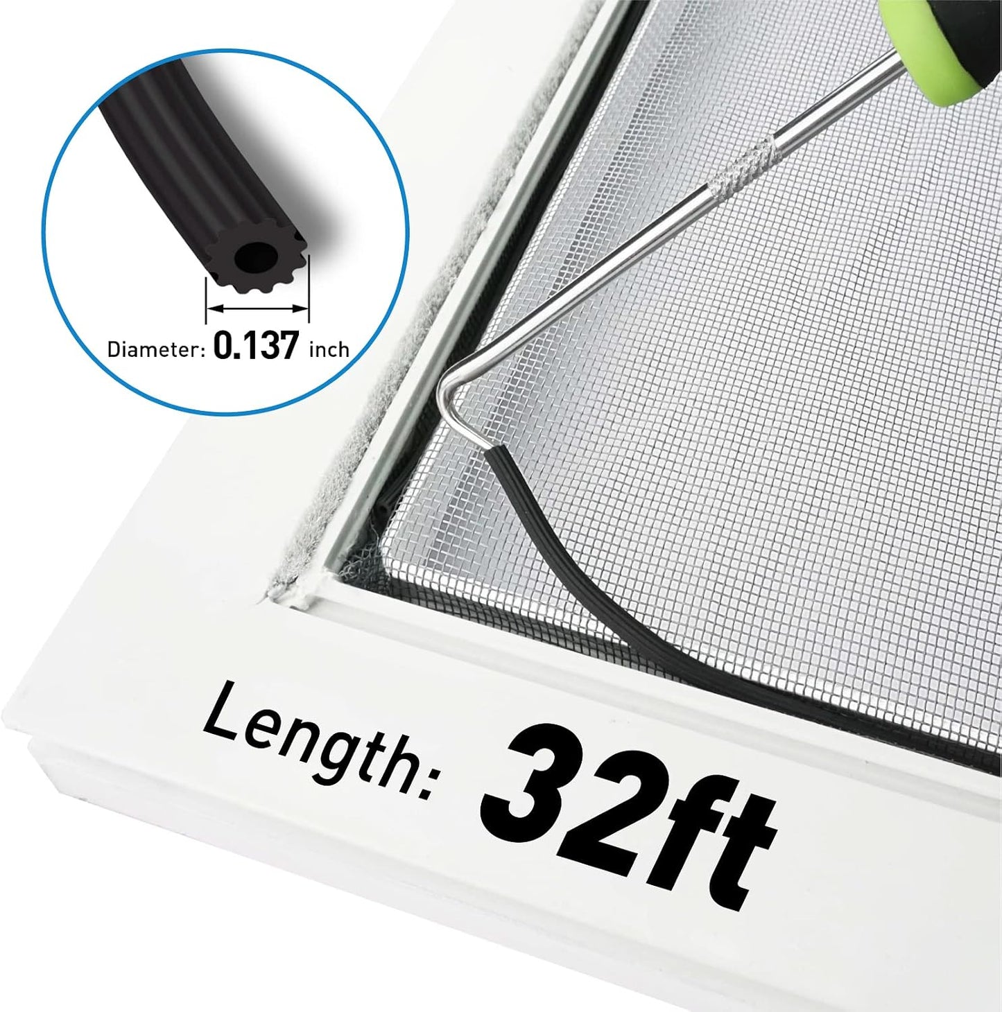 Window Screen Replacement Kit, 48"W × 99"L Durable Polyester Adjustable Screen Mesh with Retainer Spline (32ft) for DIY Project Window Screen Door Screen Replacement & Repair, Black