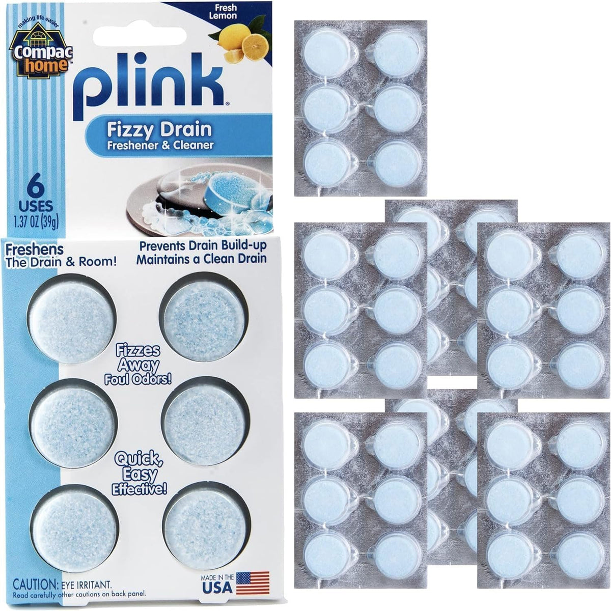 COMPAC HOME Plink Sink Drain Cleaner and Deodorizer, Air Fresheners for Garbage Disposal, Lemon Scented, Home Accessory Cleaning Products for Kitchen and Clogged Drain, 6 Tablets (Pack of 1)