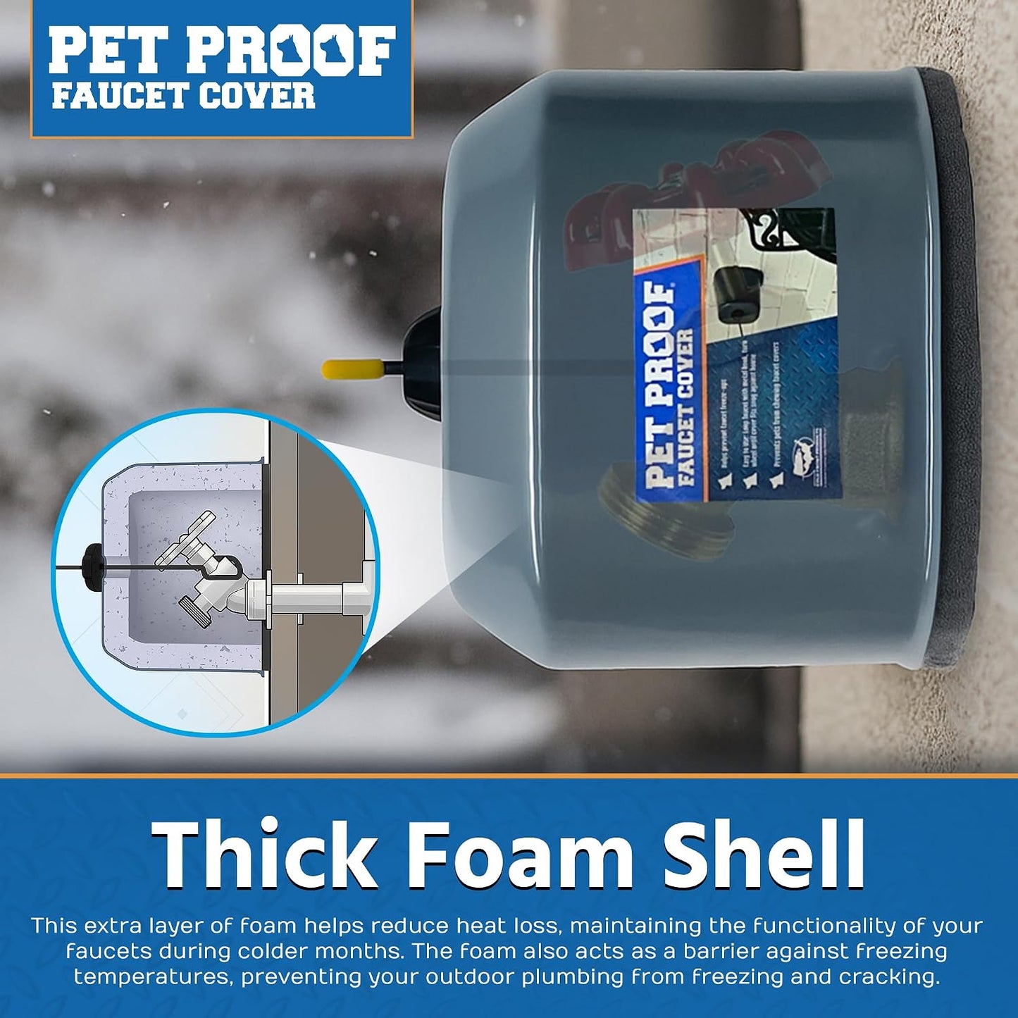 Pet Poof Outdoor Metal Faucet Cover - Hose Bib Covers for Winter - Water Spigot Protector - Durable Outside Spigot Protection - Faucet Protectors - 5.5" x 6.5" x 5.0" 1 Pack, Gray