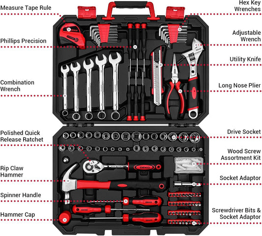 DEKOPRO 158 Piece Tool Set-General Household Hand Tool Kit,Auto Repair Tool Set, with Plastic Toolbox Storage Case
