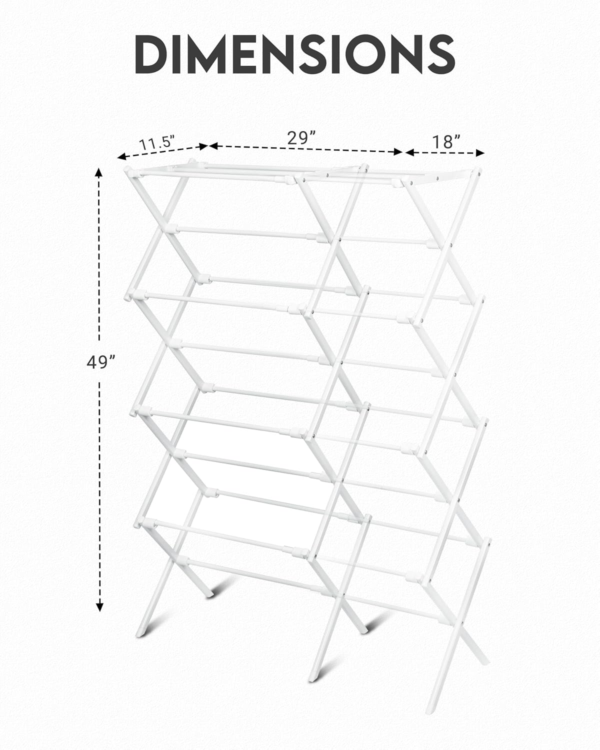 ZOES HOMEWARE 4-Tier Clothes Drying Rack, 4ft High Foldable Drying Rack Clothing for Indoor & Outdoor, Portable Collapsible Laundry Dryer for Laundry Room and Apartment, White 29" L x 49" H x 11.5" W