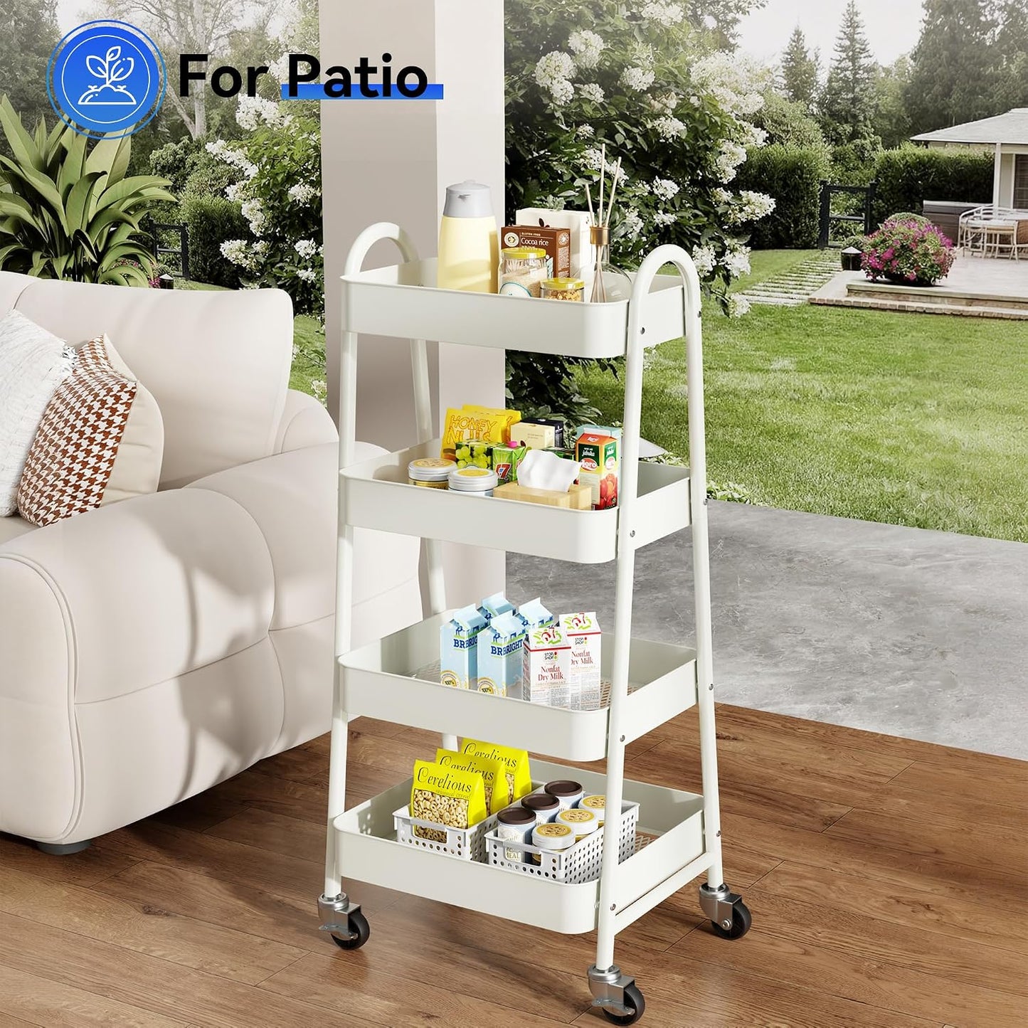 OLIXIS Metal 4 Tiers Utility Rolling Cart, Mobile Storage Shelf with Lockable Caster Wheels, Organization for Livingroom, Bathroom, Kitchen, & Narrow Places, 4-Tier Green