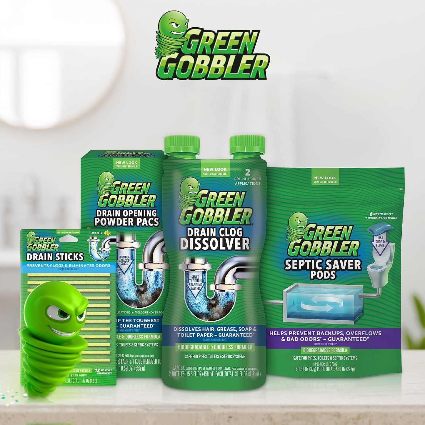 Green Gobbler Hair Grabber Drain Snake - 5 Pack (Great for Sink & Shower Clogs)
