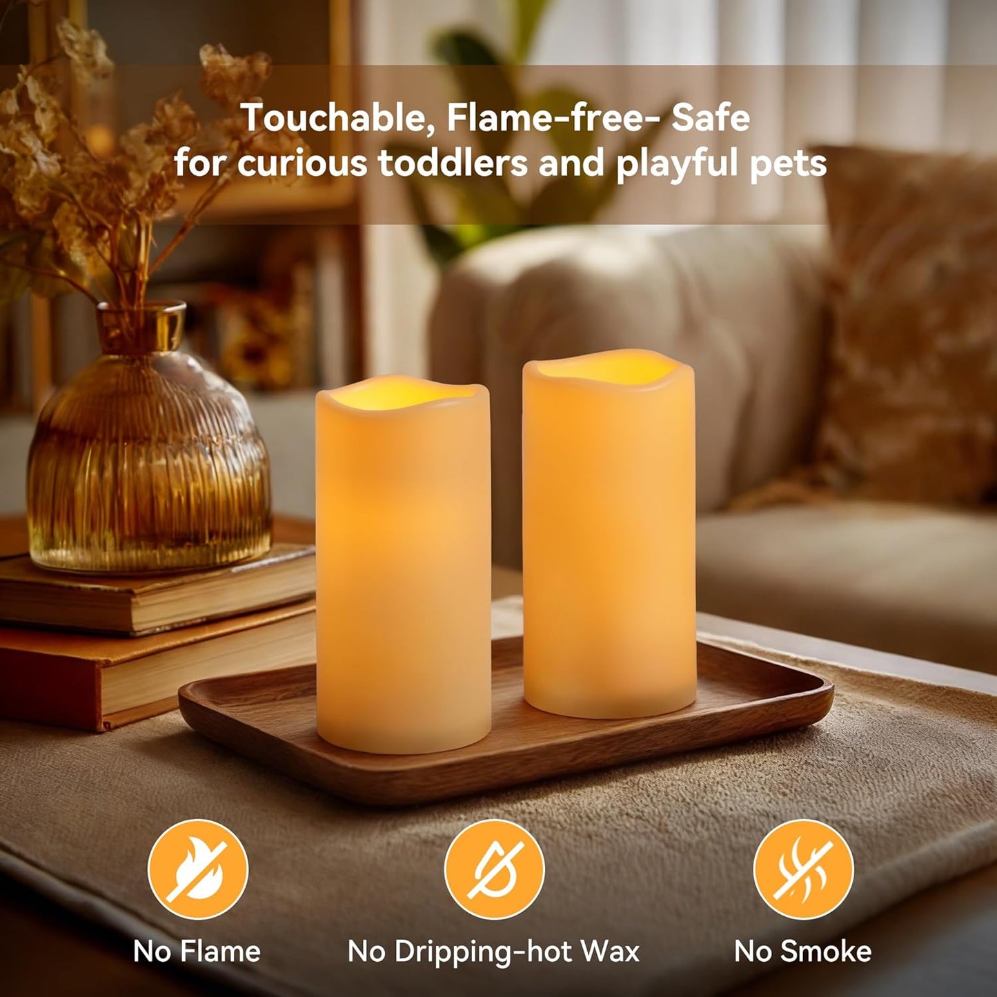 Raycare Outdoor Waterproof Flameless Candles, Battery Operated LED Electric Candles with Remote and Timers, Fake Pillar Candle for Patio, Porch, and Wedding Decor, Ivory, Set of 3(3"x4" 5" 6")