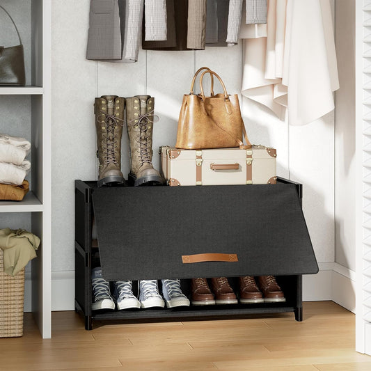 Shoe Rack, 5 Tier Shoe Storage Cabinet with Door 20 Pair Plastic Shoe Shelves Organizer for Closet, Entryway, Hallway, Bedroom, Black