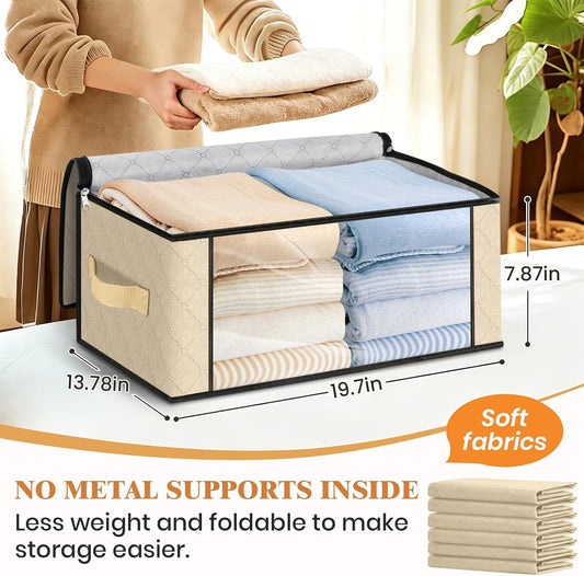 Fab totes 6 Pack Storage Bags for Clothes and Blanket, Foldable Closet Organizers and Storage with Zippers, Clear Window and Handles, Fabric Storage Bins for Sweater, Comforter, Bedding,Linen Sheets
