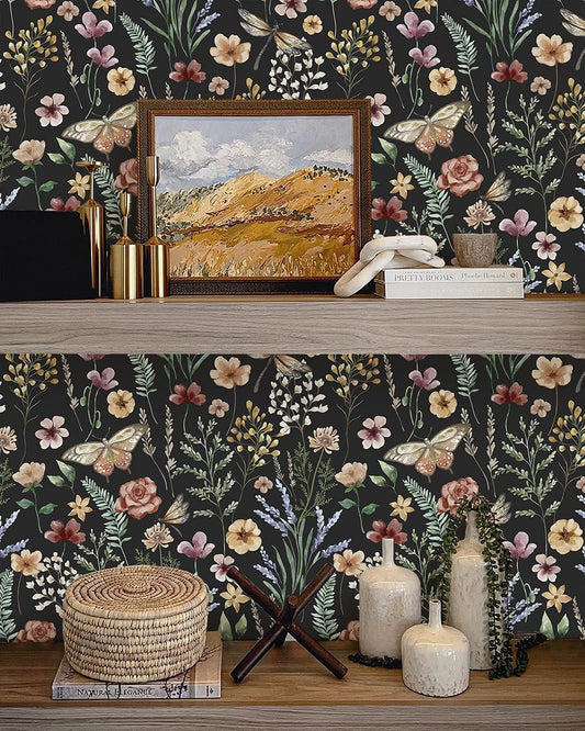 Orainege Vintage Floral Wallpaper Peel and Stick Wallpaper Boho 16.9in x 118.1in Floral Contact Paper Self Adhesive Wall Paper for Bedroom Cabinets Decor Removable