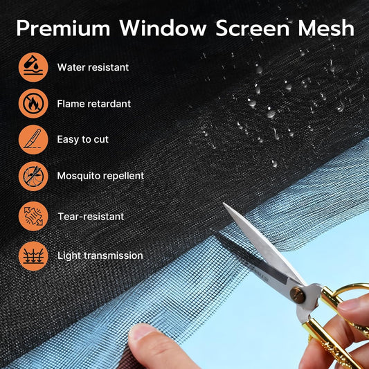 Window Screen Door Repair Kit, 48"x118" Fiberglass Window Screen Mesh, Washable Window Screen Door Replacement with Rolling Tool Spline Cutter Tape Measure for Windows Patio Sliding Screen Door
