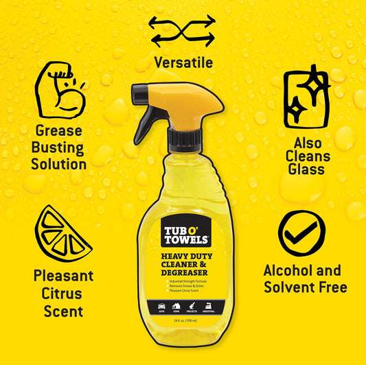 Tub O' Towels Heavy Duty Cleaner and Degreaser Spray Helps in Removing Oil Tar Paint Dirt Caulk Grease Grime Gunk Epoxies, Industrial Strength, Home & Auto, Made In USA, Citrus Scent, 24oz, 2-Pack