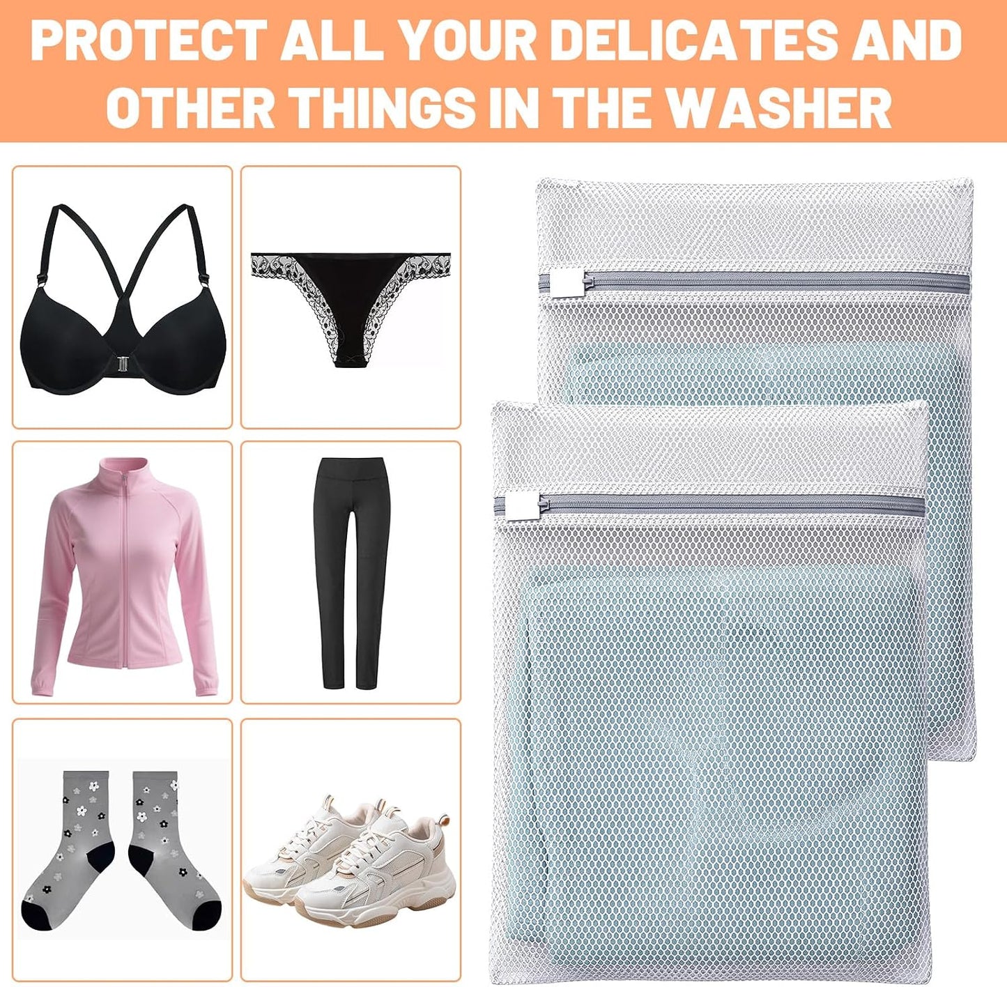 24 PCS Laundry Bags Mesh Wash Bags Bulk, Honeycomb Mesh Laundry Bags for Delicates with Zipper Closure, 12"x16" Medium Wash Bag for Bras, Socks, Baby Clothes, Dorm & Travel