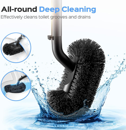 HAMITOR Toilet Plunger and Brush Set: 2 in 1 Stainless Steel Rustproof Combo with Deep Cleaning Curved Bristles - Heavy Duty Toilet Unclogging for Family Bathroom - Compact Apartment Accessories