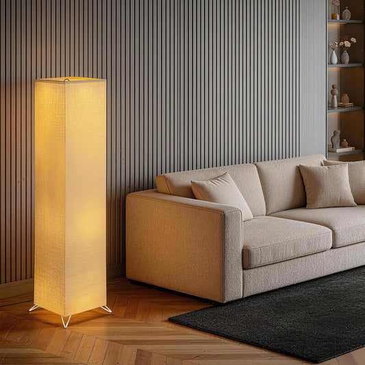 49" Paper Floor Lamp Shade Replacement, Japanese Style Column Tall Lamp Cover, Foldable Ribbed Paper Lantern Shade for Living Room, Bedroom, Minimalist Standing Light Decor (cream)