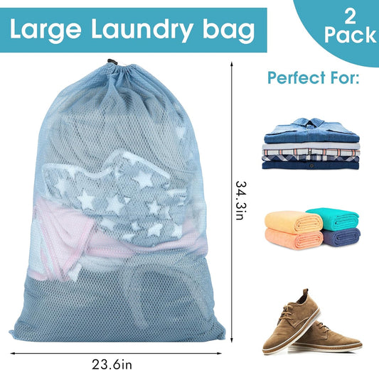 2 Pack Mesh Laundry Bags, 23 x 34 Inches Heavy Duty Mesh Laundry Bag, Large Laundry Drawstring Bag for College, Dorm, Travel, Family and Apartment Dwellers, Black