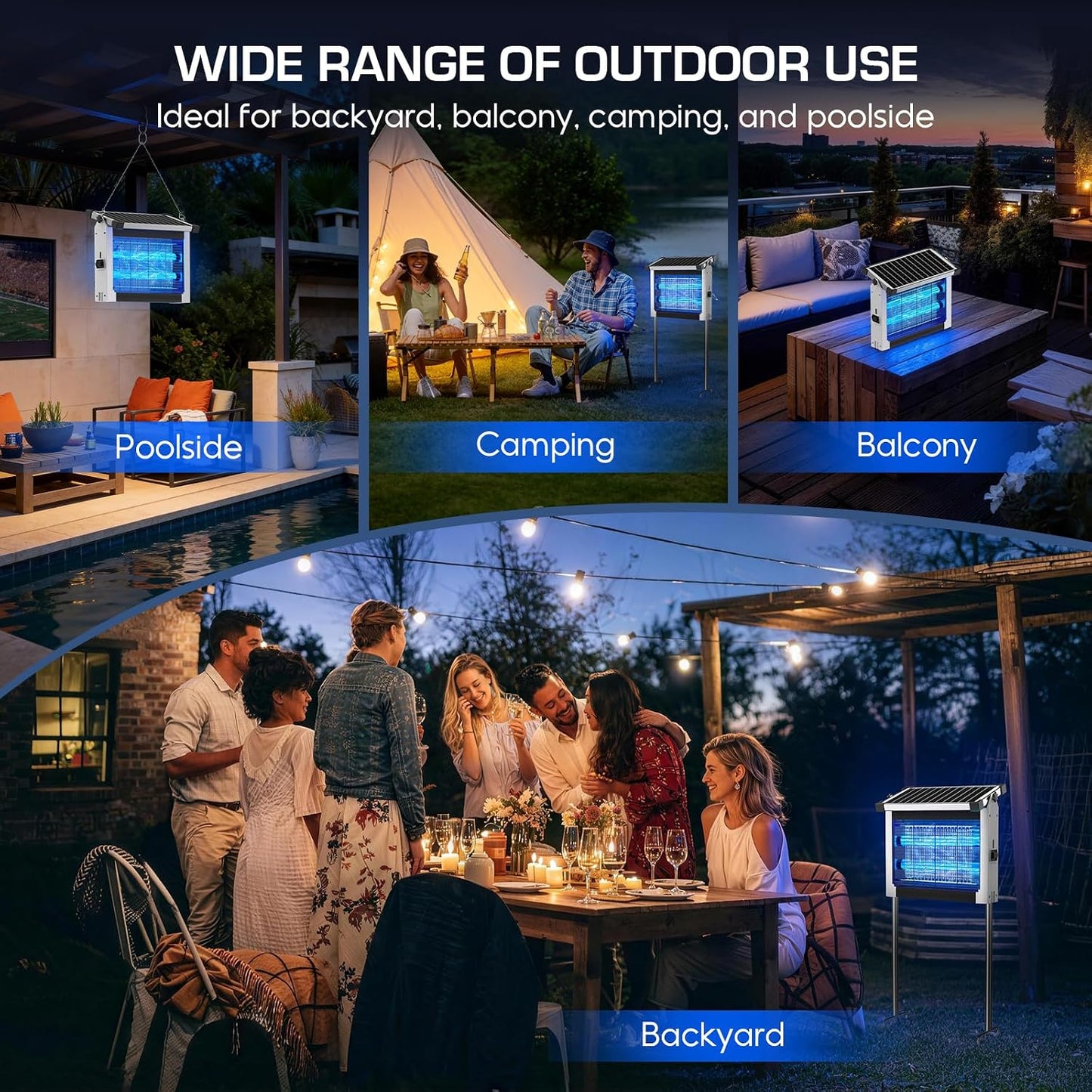 Solar Bug Zapper Outdoor Waterproof, 4500V High Power Cordless Mosquito Zapper with Smart Light Sensor, Dual Solar & USB Rechargeable Insect Killer for Patio, Garden, Backyard, Indoor & Outdoor Use