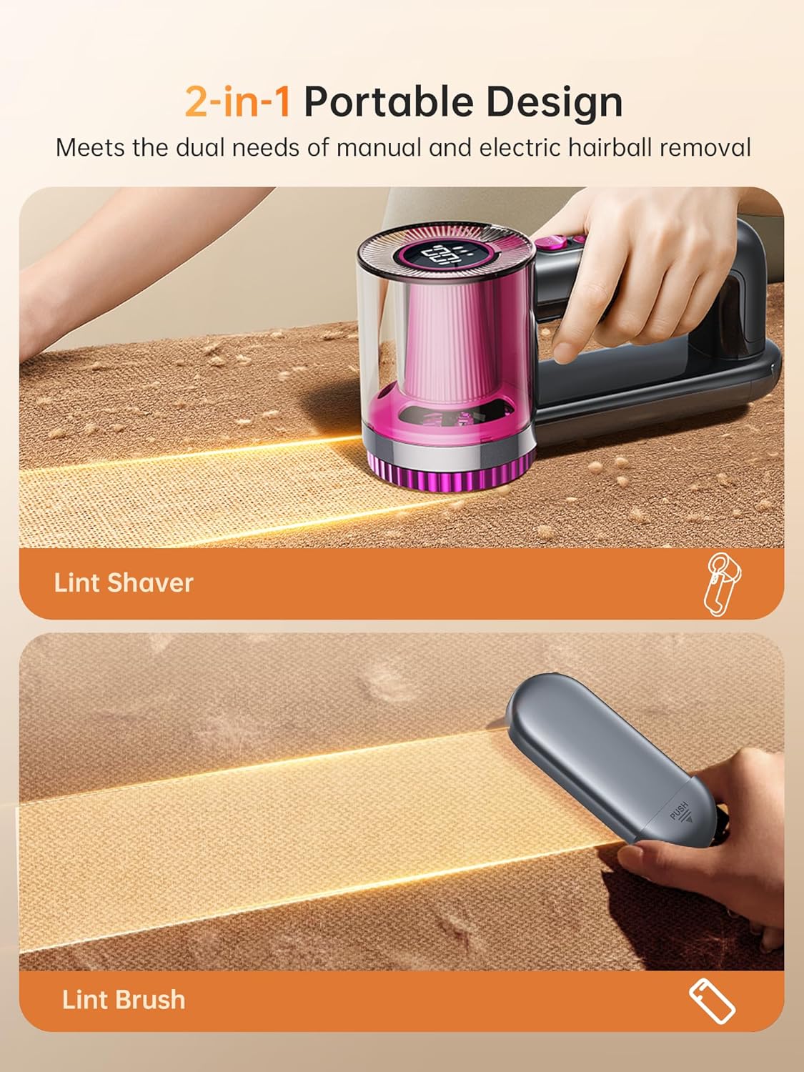 DRFLASH 2-in-1 Fabric Shaver Rechargeable - 3 Speeds Lint Remover with Digital LED Display & Type-C Fast Charging Port, Electric Sweater Defuzzer for Clothes, Furniture, Couch, Blanket