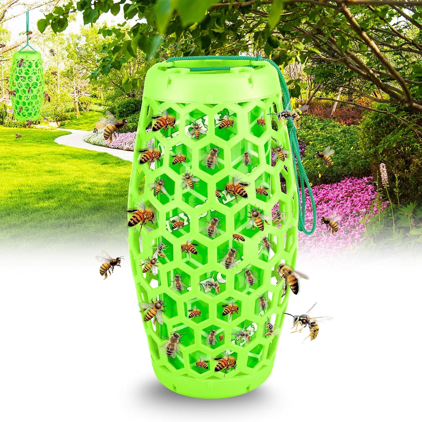 Wasp Trap Bee Catcher - Outdoor Hanging Carpenter Bee Traps 1 Pack (Green)