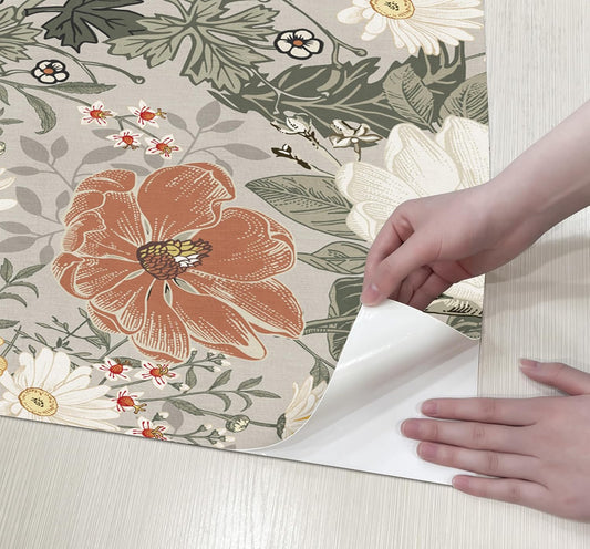 Simon&Siff Vintage Floral Peel and Stick Contact Paper – 17.3" x 118" No Residue Removable Wallpaper for Cabinets, Drawers & Furniture, Renter Friendly, Nursery & Dorm Decor