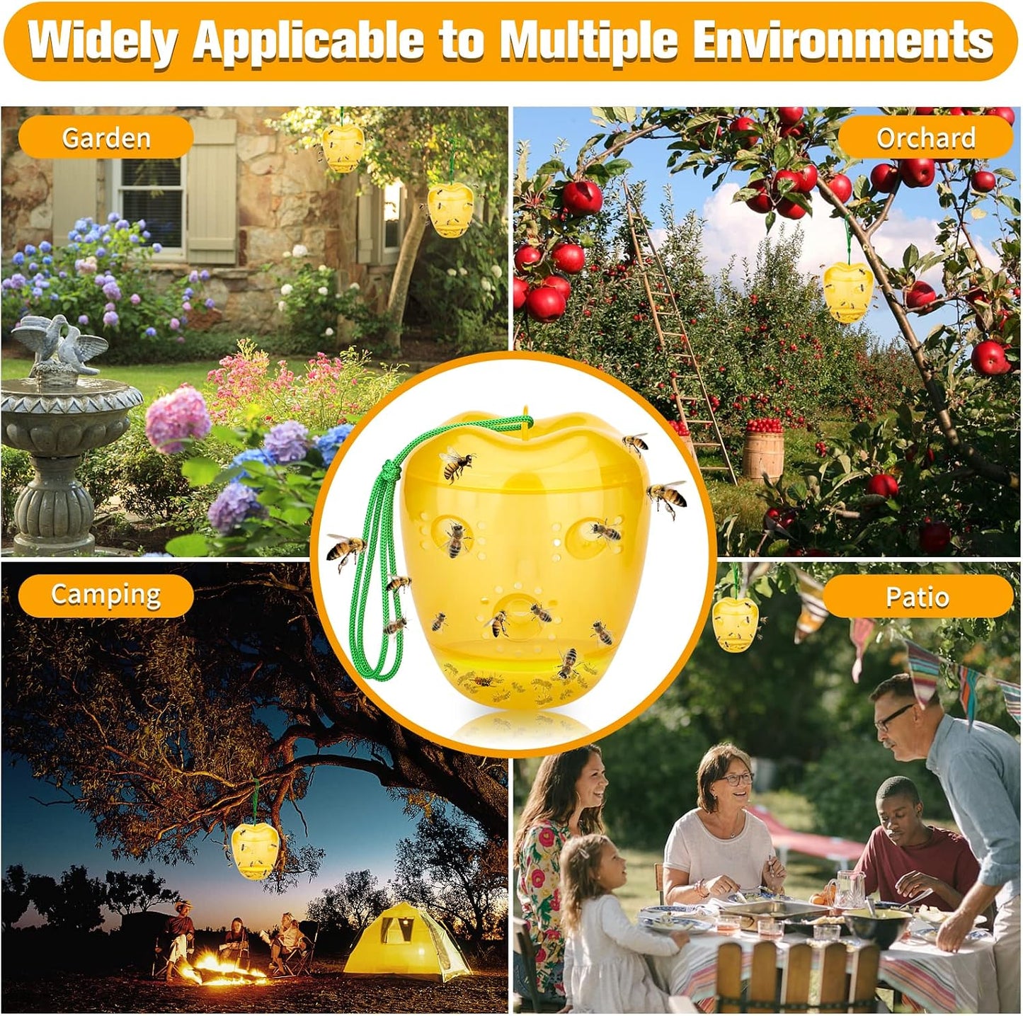 Wasp Trap, Yellow Jacket Trap Outdoor Hanging, Reusable Hornet and Wasp Catcher Traps for Outside, 2 Pack - Orange