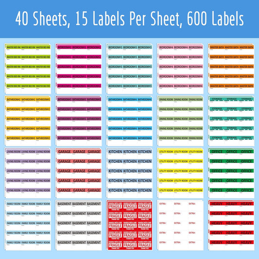 160 PCS Moving Labels, 8 Color-Coded Self-Adhesive Rectangular Stickers for Boxes, Large Home Moving Blank Packing Labels for Cartons, Storage Bins, Office Uses (6” x 4”)
