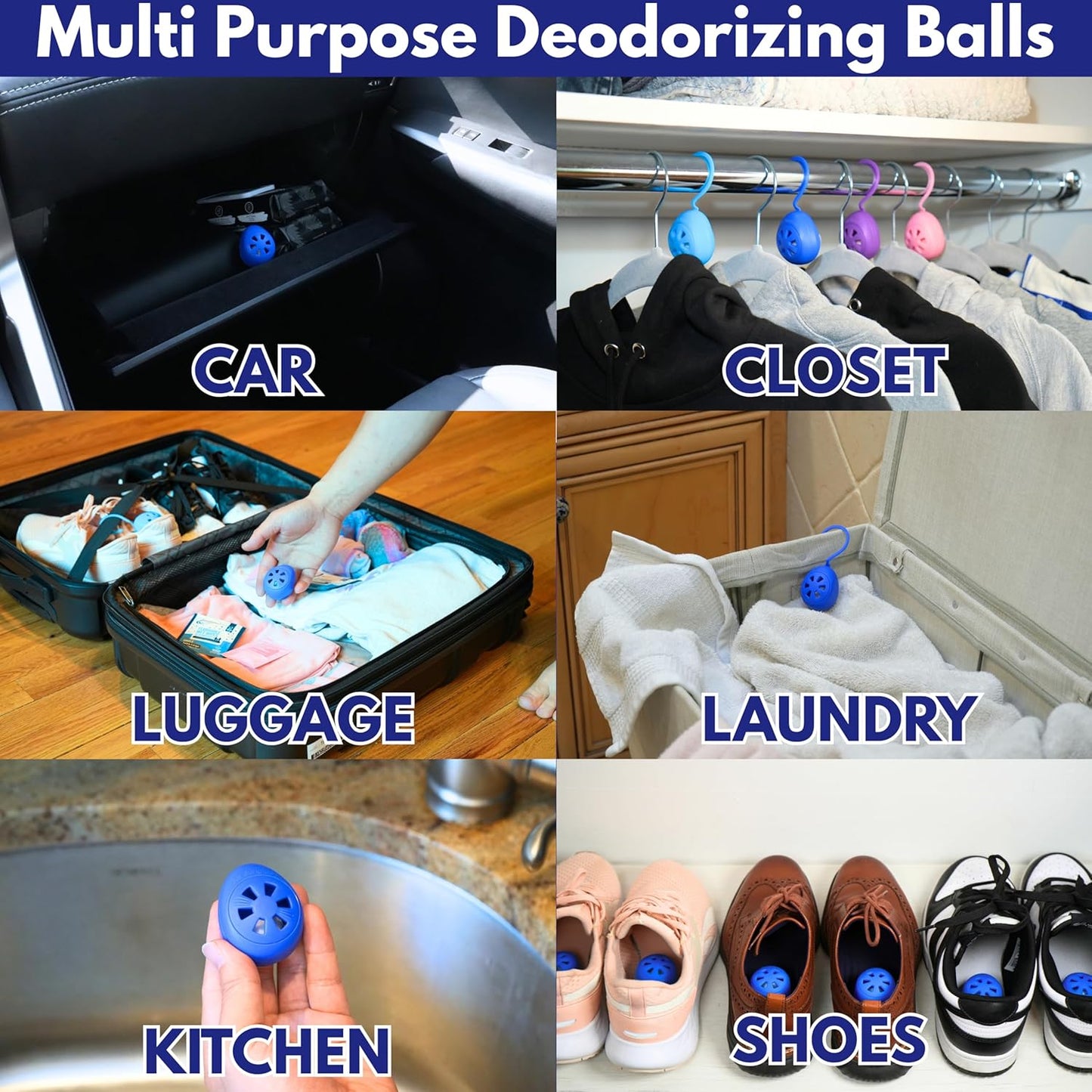 Air Jungles 3-in-1 Odor Eliminator Balls Bundle, Fresh Linen & Ocean Scent, 6 Count Each (12 Total), Essential Oil Deodorizing Balls for Shoes, Gym Bags, Lockers, Closets, Hampers & Drawers