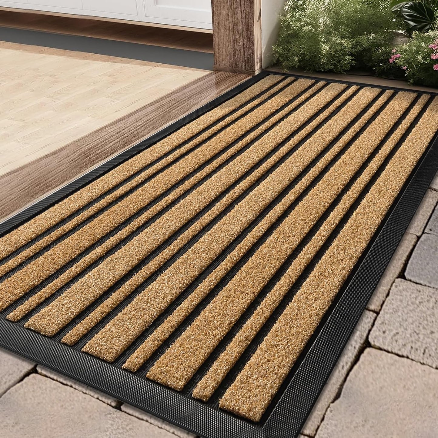 BEHERO Door Mat Outdoor Entrance, 30.5"x17" Extra Durable Front Door Mat Outside, Heavy Duty Welcome Mat for Outside Entry, Back Door Mats Non Slip, Waterproof All-Season Doormats, Yellow