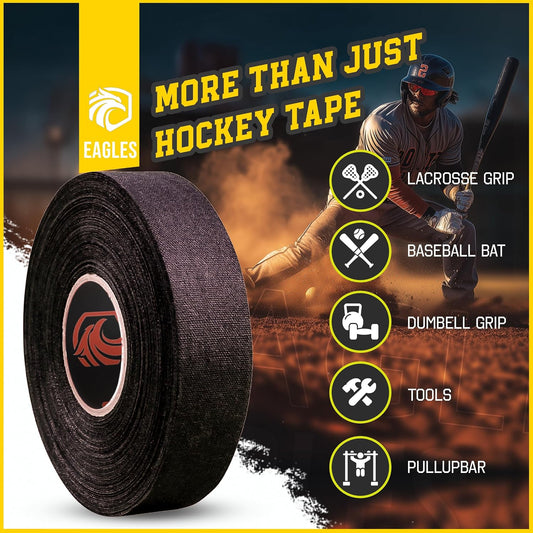EAGLES Hockey Tape Multipurpose Cloth Tape Roll for Lacrosse Baseball & Softball Bats, Rackets, Pullup Bars, Gardening Tools, Sports Gift Perfect for Wrist, Ankle, Foot, Knee and Hand Taping (Clear)