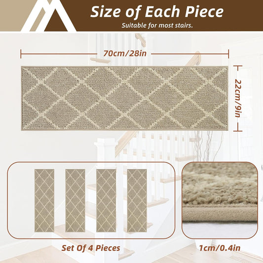 COSY HOMEER Carpet Stair Treads for Wooden Steps Non-Slip Indoor,4pcs, Navy | Peel and Stick,Reusable Adhesive,Residue Free,Washable,Pet Friendly,Soft Stair Runner for Kids,Elders,Multi-Surface Use