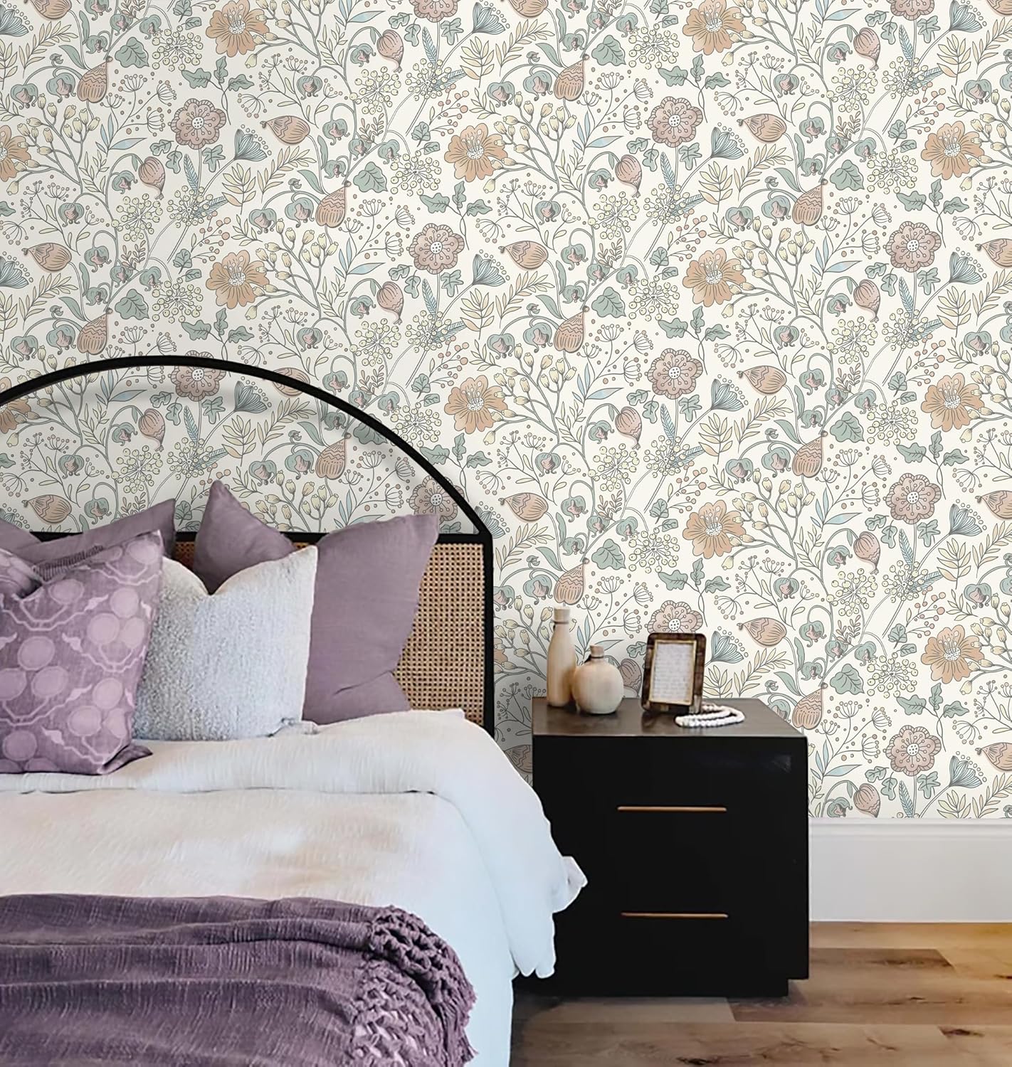 HeloHo Blue Floral Wallpaper Peel and Stick Self Adhesive Removable Wall Paper 16.1" X 118" Renter Friendly Waterproof Wallpaper Contact Paper for Furniture Living Room Bedroom Decor