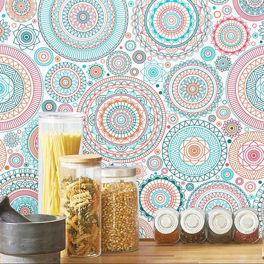 CiCiwind Peel and Stick Wallpaper Boho Contact Paper Kitchen Fun Colorful Wall Paper Self-Adhesive Removable Waterproof Easy to Clean Decoral Papel Tapiz para Pared 17.7''x78.7''