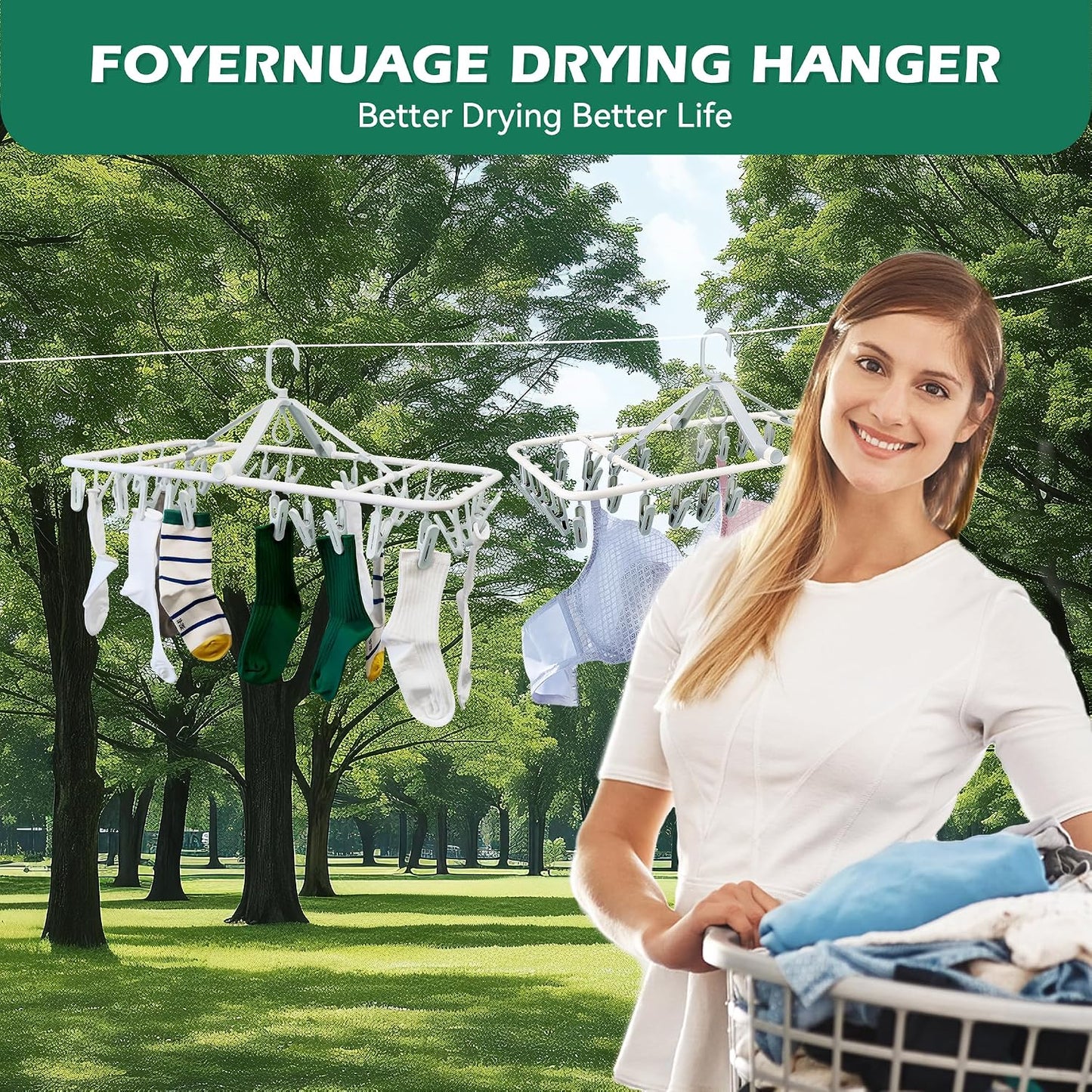 Plastic PP Drying Hanger, Anti-Rusty Drying Rack for Clothes, Socks, Lingeries, Delicates, Drying Hanger with 32 Clips for Baby Clothes, Towels
