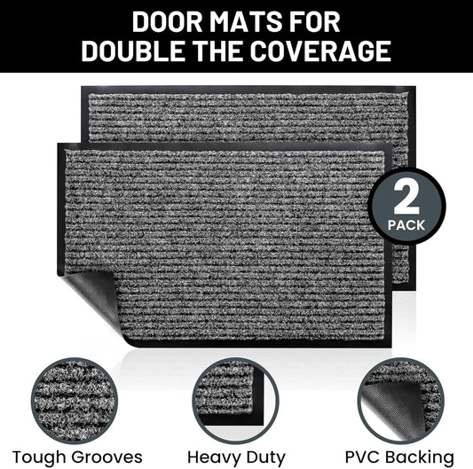 Sierra Concepts Front Door Mat Welcome Floor Mats - Entryway Indoor Outdoor Entrance Doormat, Patio, Porch, Muddy Shoe, Inside Outside Low Profile, 30x17 inches, 2-Pack Gray