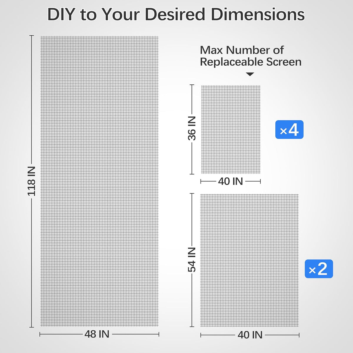 Window Screen Door Repair Kit: 48"x118" Fiberglass Replacement Screen Mesh - 6 in 1 DIY Set of Tools with Rolling Tool/Hook/Ruler/Cutter/Spline, Suitable for Window, Sliding Door, Patio & RV
