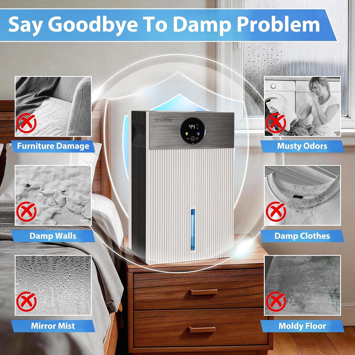 Small Dehumidifier with Drain Hose for Home | 66 OZ Water Tank, Quiet Sleep Mode, 3/6/9/12H Timer, Auto Shut-Off, Portable Mini Dehumidifiers For Bedroom Up to 650sq ft