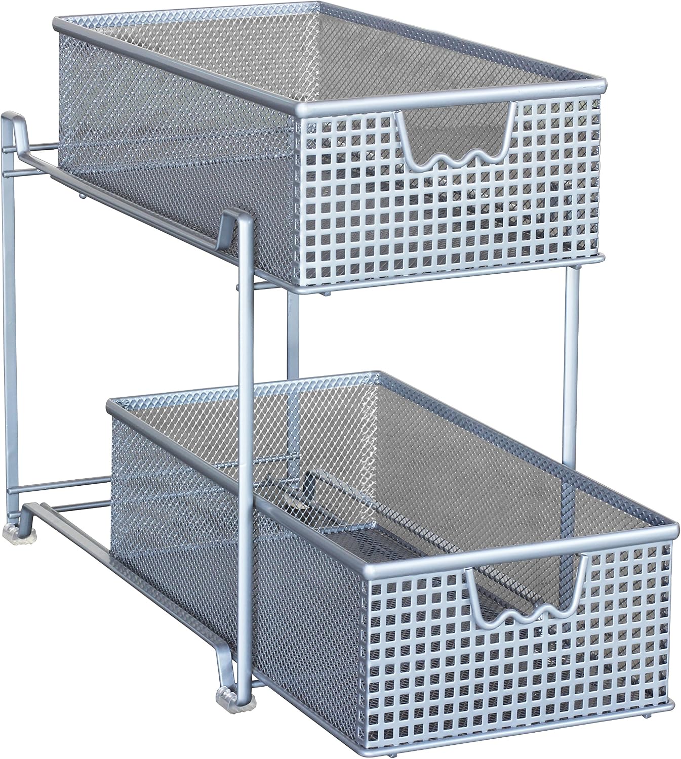 DecoBrothers 2 Tier Bathroom Storage Organizer with Pull-Out Drawer, Silver