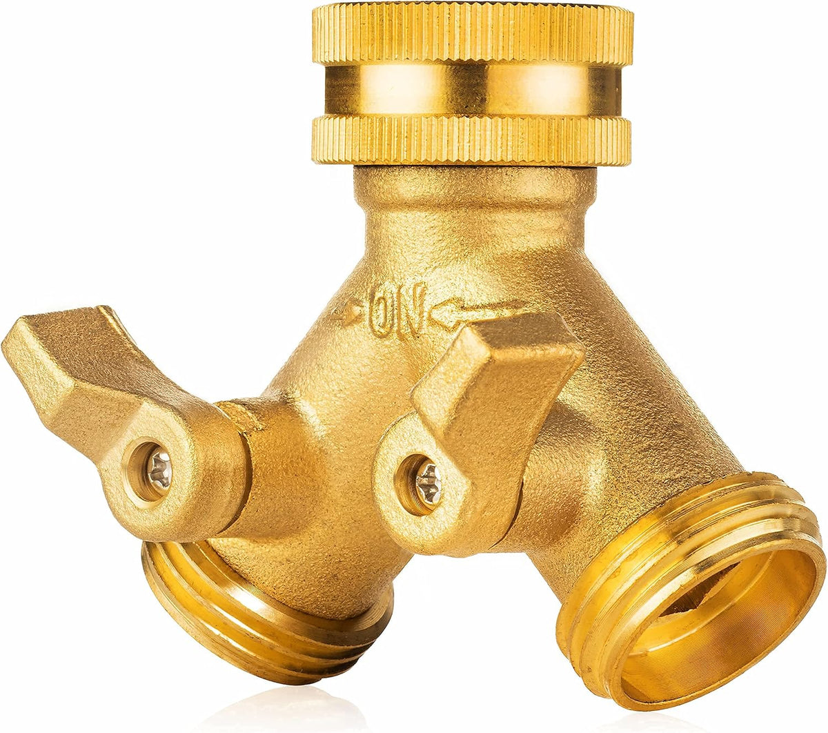 Renator Garden Hose Splitter, 2 Way Heavy Duty Brass Water Hose Splitter Lead-free Compliant, Faucet Spigot Y Splitter for outdoor use Double Valve Adapter Plus 2 Rubber Washers & Tape