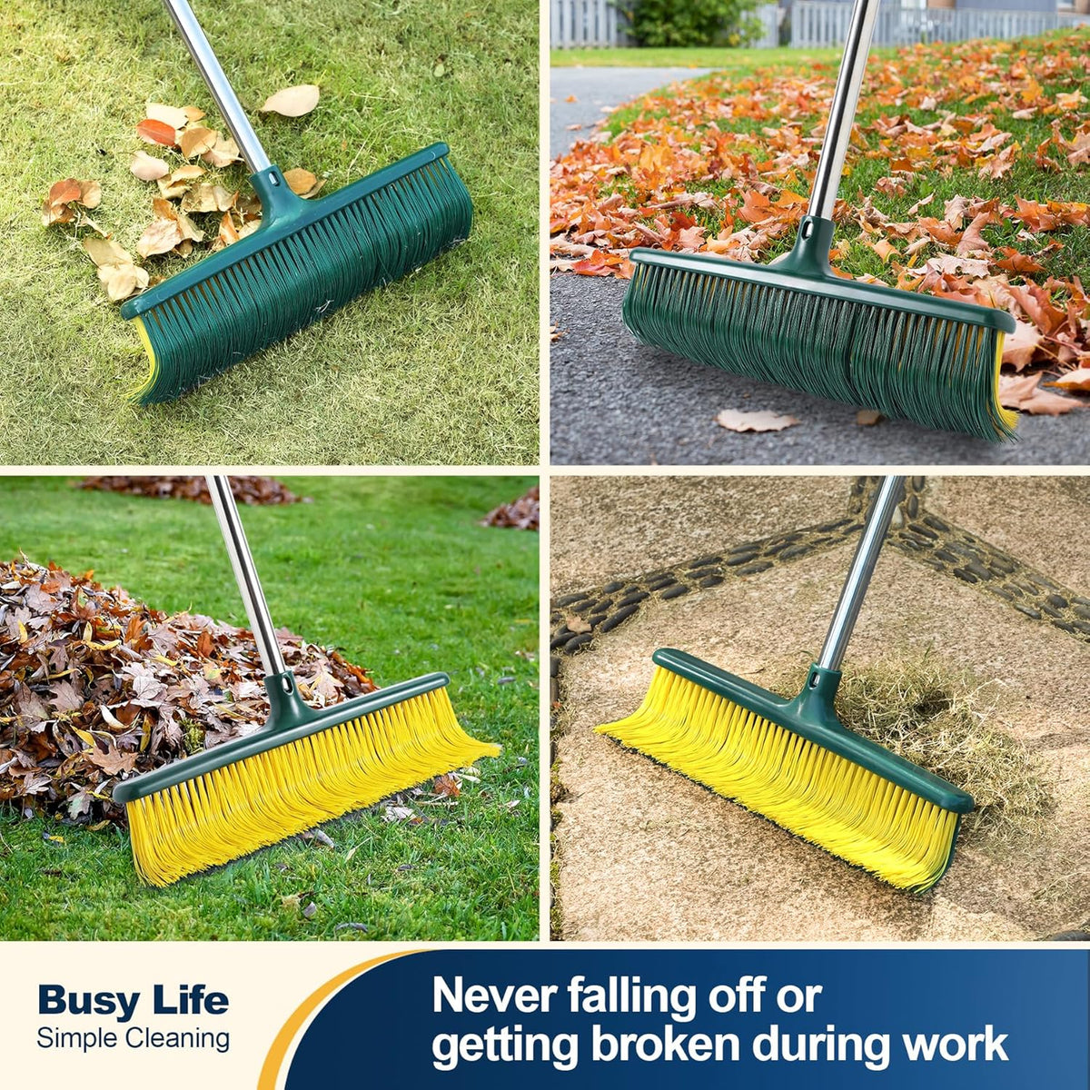 Yocada Heavy Duty Outdoor Broom Commercial Broom Garden Leaf Rake with Curved Bristles Adjustable Long Handle Indoor Outdoor for Yard Deck Garden Garage Lobby Lawn Sidewalk Leaves 58.7 Inch