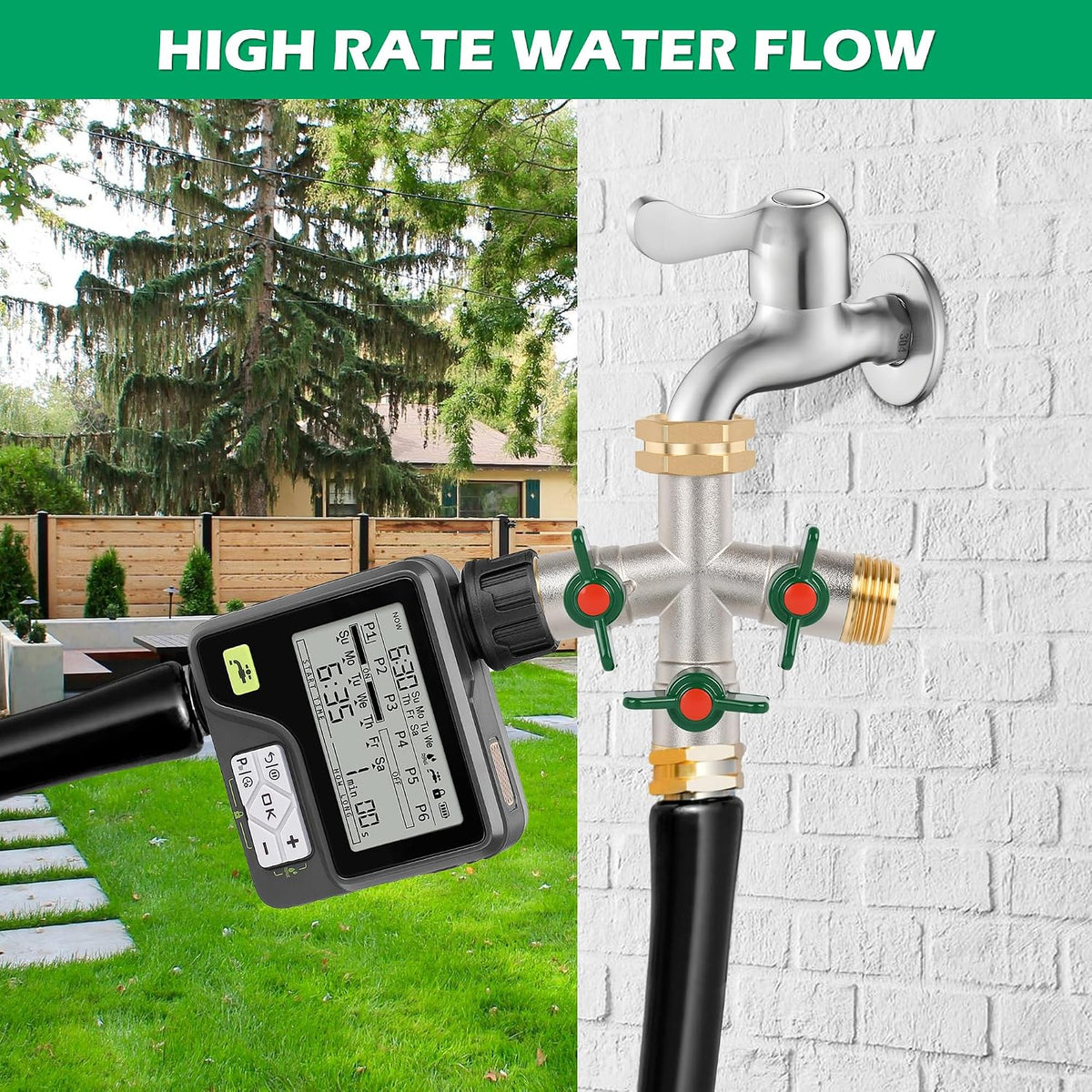 Love Is War 2 Way Garden Hose Splitter, 3/4" GHT Thread Brass Faucet Splitter with Long Easy-Turn Handles, Outdoor Water Connector for Lawn Irrigation