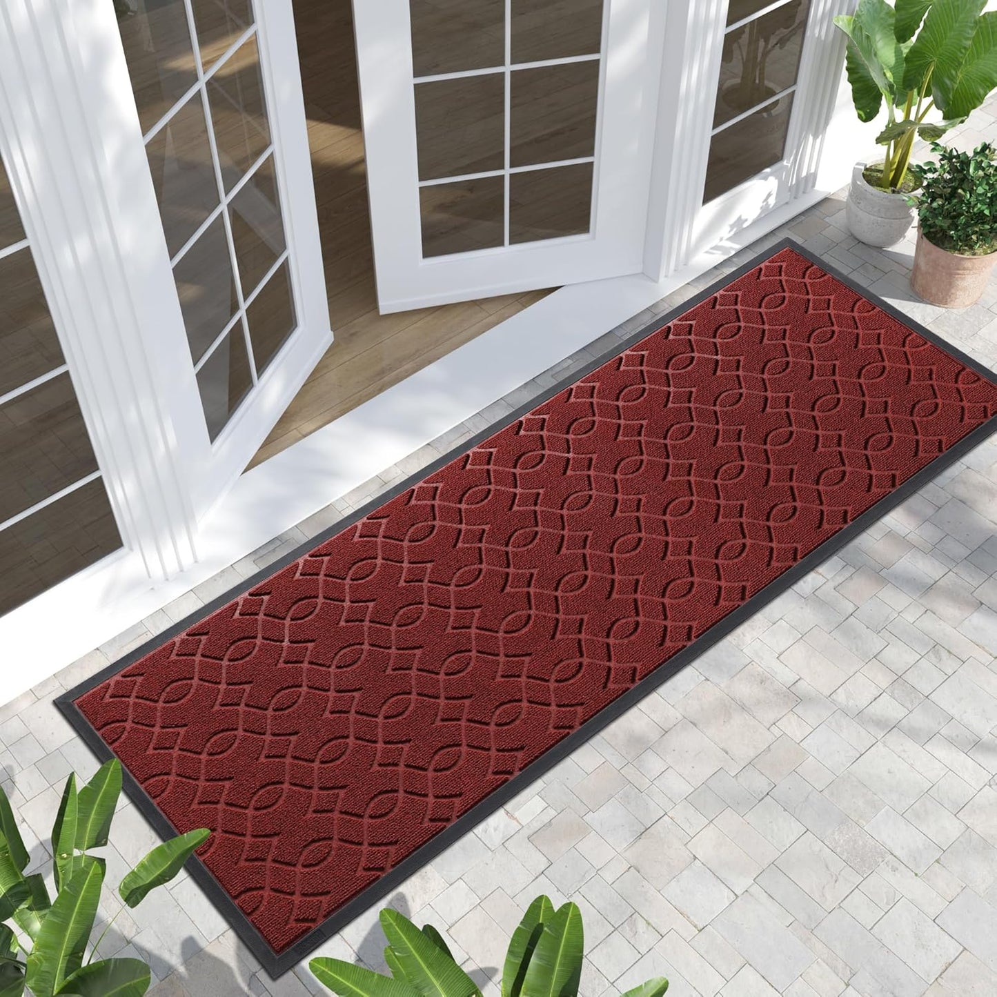 Yimobra Outdoor Mats for Front Door 29.5x17, All-Season Waterproof Doormat Outdoor Entrance, Heavy Duty Non-Slip Outside Door Mat for Garage Patio Proch Entryway Indoor, Black
