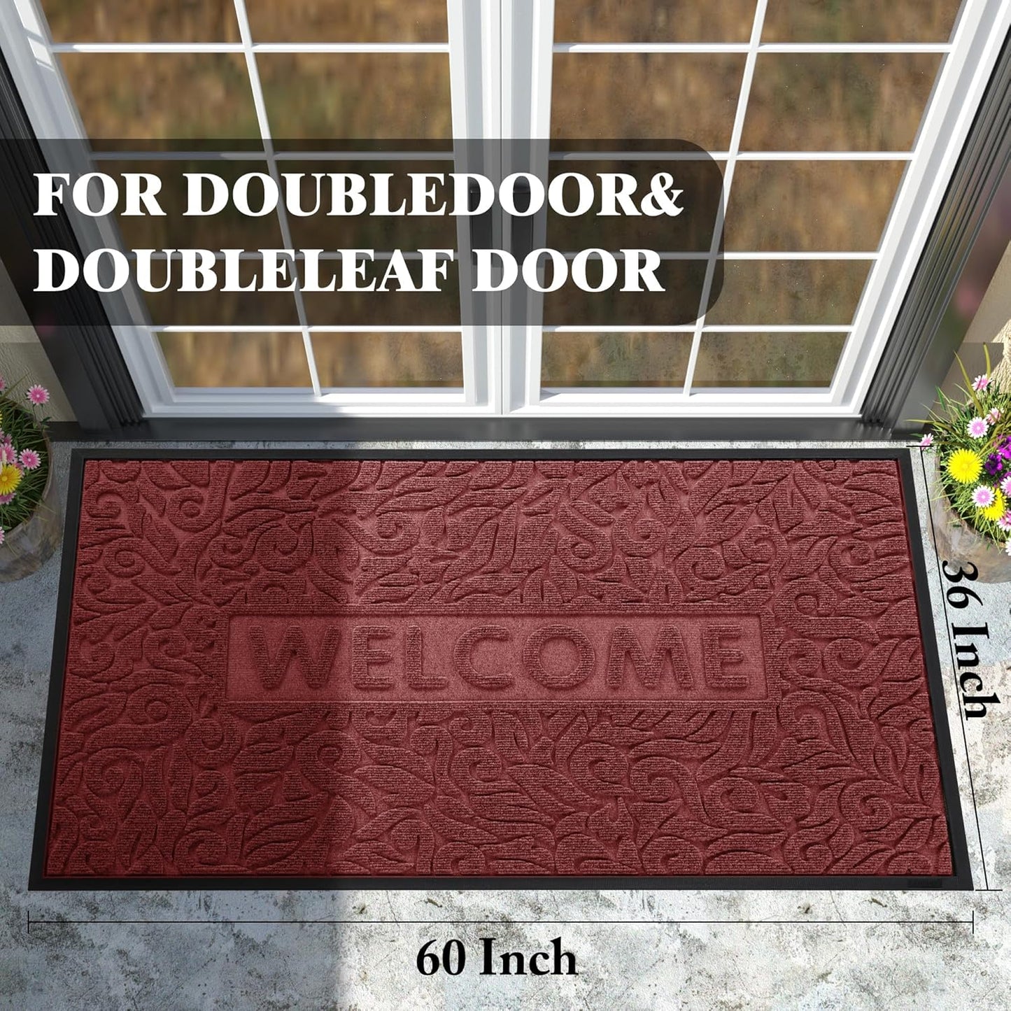 Yimobra Welcome Mat Outdoor 29.5x17, Waterproof Non-Slip Outdoor Mats for Front Door Outside Entrance, Low-Profile Entryway Mat Indoor for Garage Patio, Black