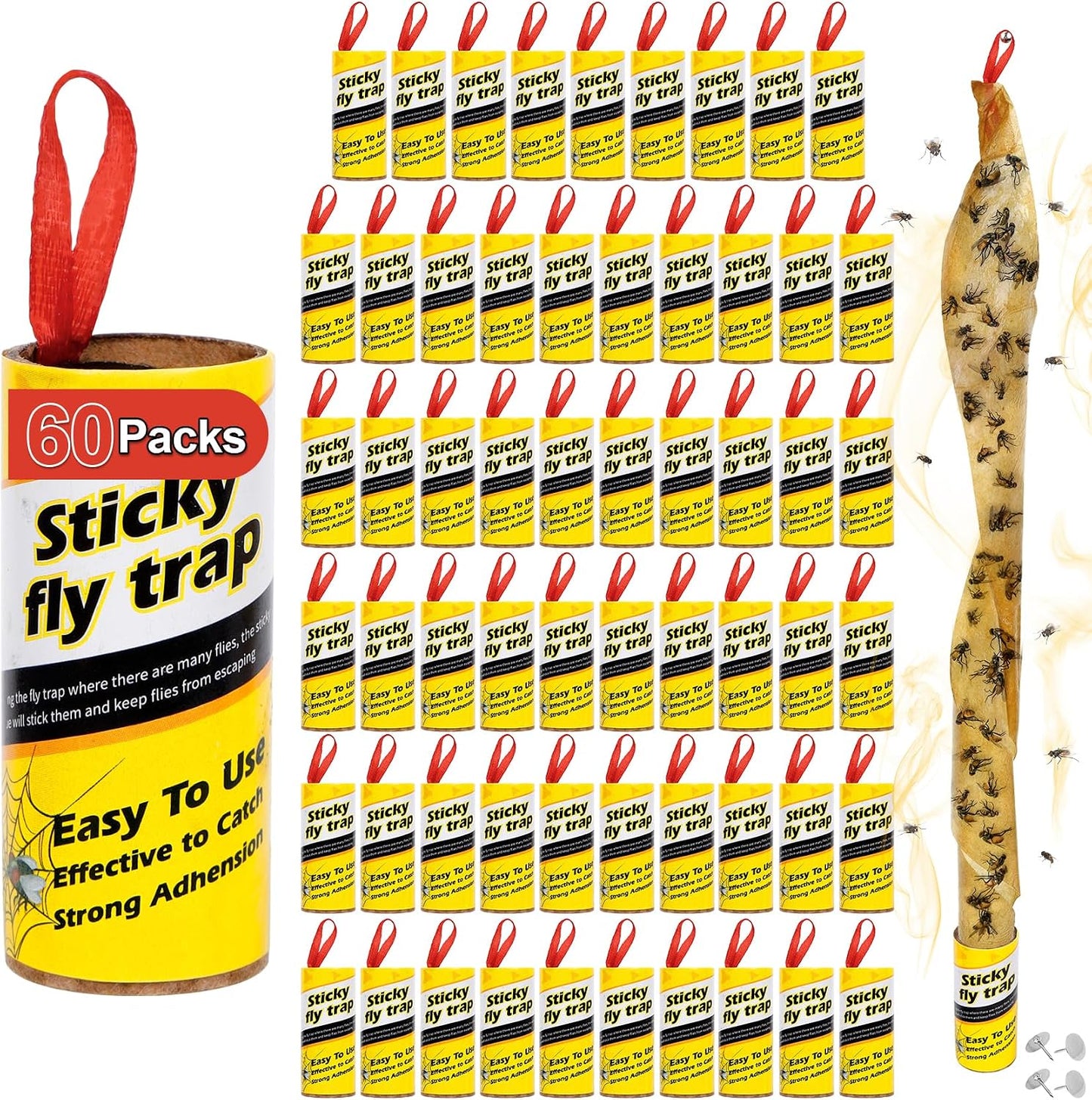 16 Pack Fruit Fly Traps for Indoors, Fly Traps Outdoor, gnat Traps for House Indoor, Fly Strips Tape Killer Catcher Paper Ribbon, Flying Insect Trap for Bug, Gnat, Insect, Mosquito