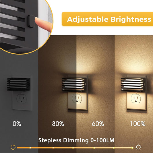 L LOHAS LED Motion Sensor Night Lights, Dimmable Night Light Plug into Wall with Dusk-to-Dawn Sensor, Adjustable Brightness, 3000K Plug in Nightlight for Bedroom Bathroom Hallway (Black)