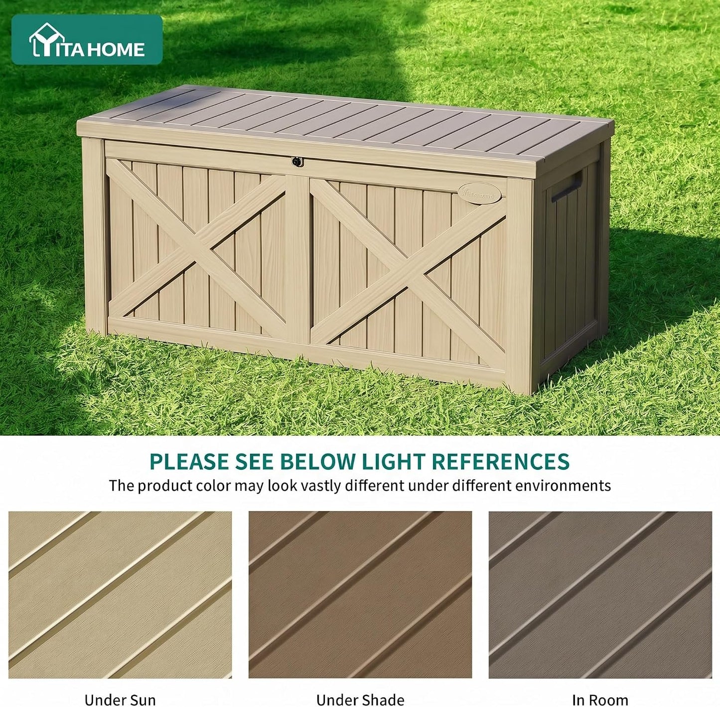 YITAHOME 31 Gallon Outdoor Storage Box | Resin Deck Box and Waterproof Package Delivery Box for Gardening Tools, Pool Supplies, Patio Furniture, Lockable, Taupe