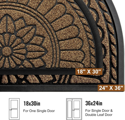 Mibao Front Door Mat Indoor Outdoor Entrance, Semicircular Entrance Mat, Half Round Waterproo Non-Slip Durable Rubber Door Mats, Low Profile Heavy Duty Doormat for Garage, Patio, 30" x 18", Yellow