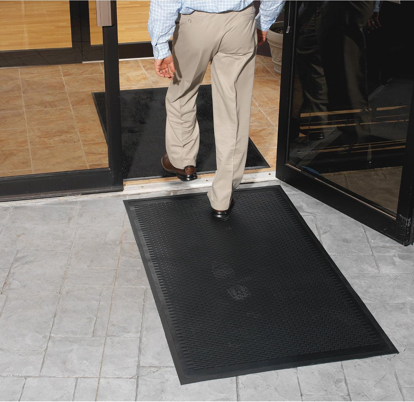 Genuine Joe Clean Step Scraper Floor Black Mat, 60" L x 36" W